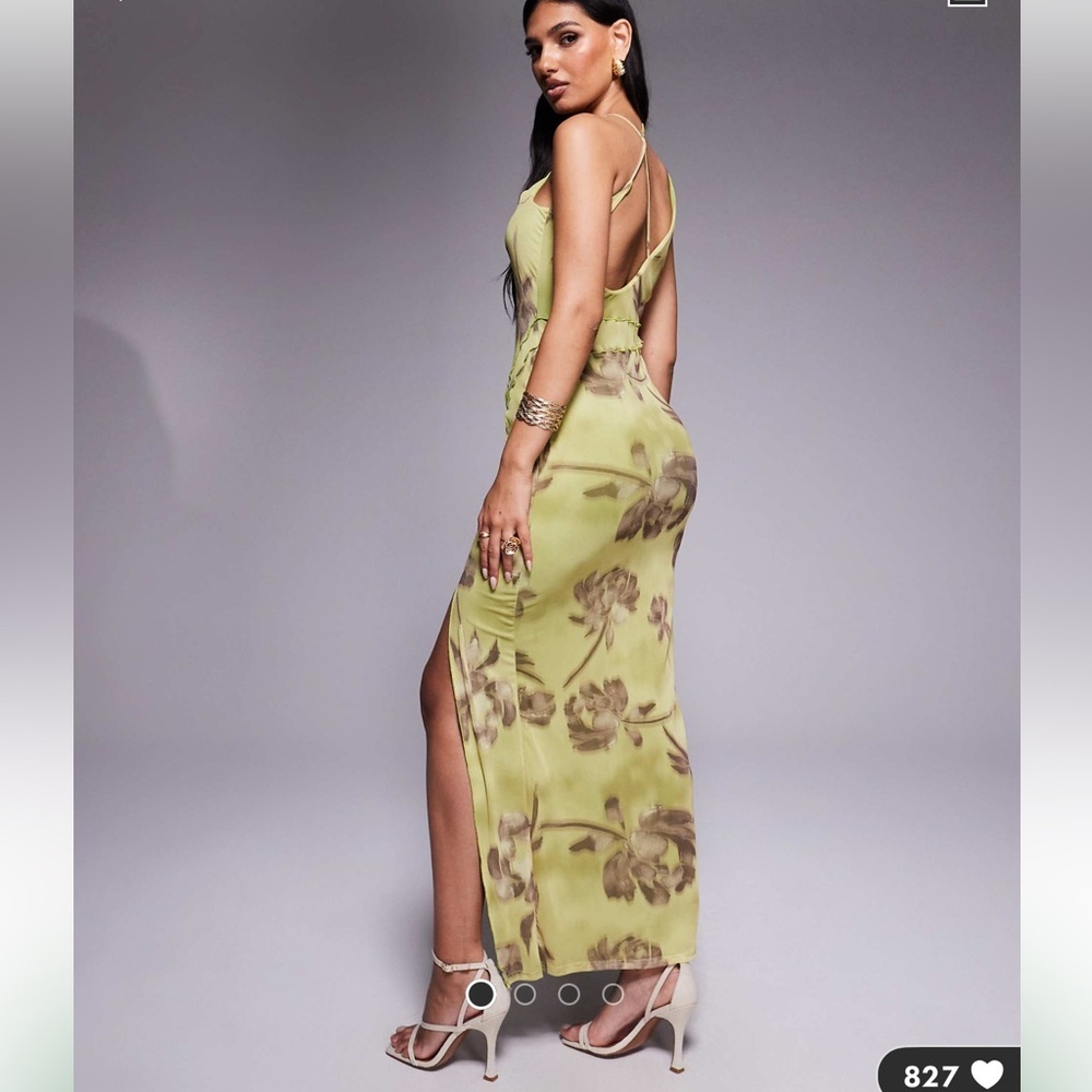 ASOS design green wrap neck detail maxi dress with slit NWT